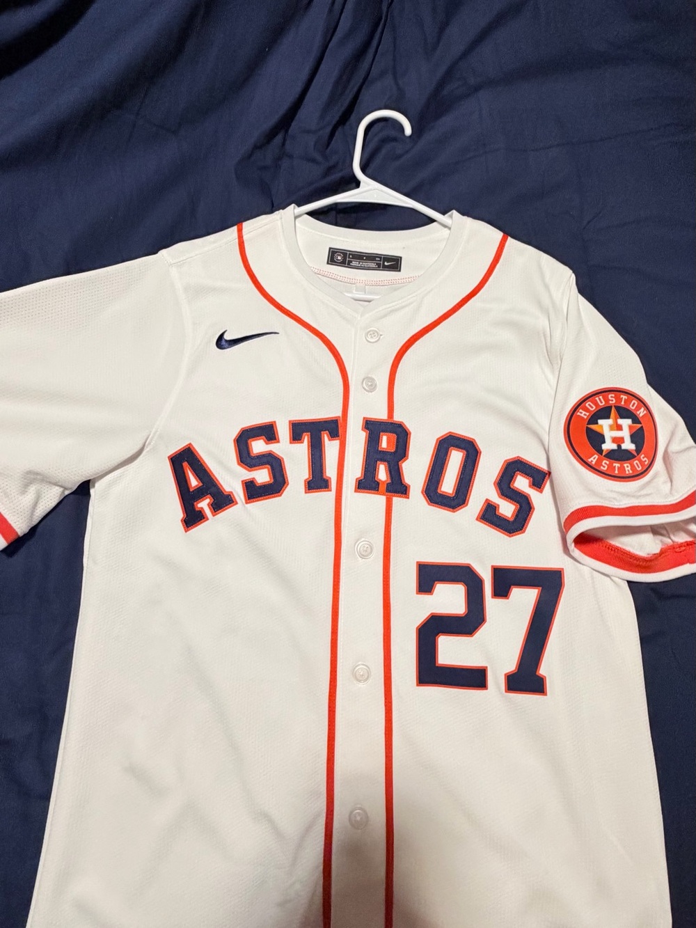 Nike White Baseball Jersey with Navy and Orange Accents